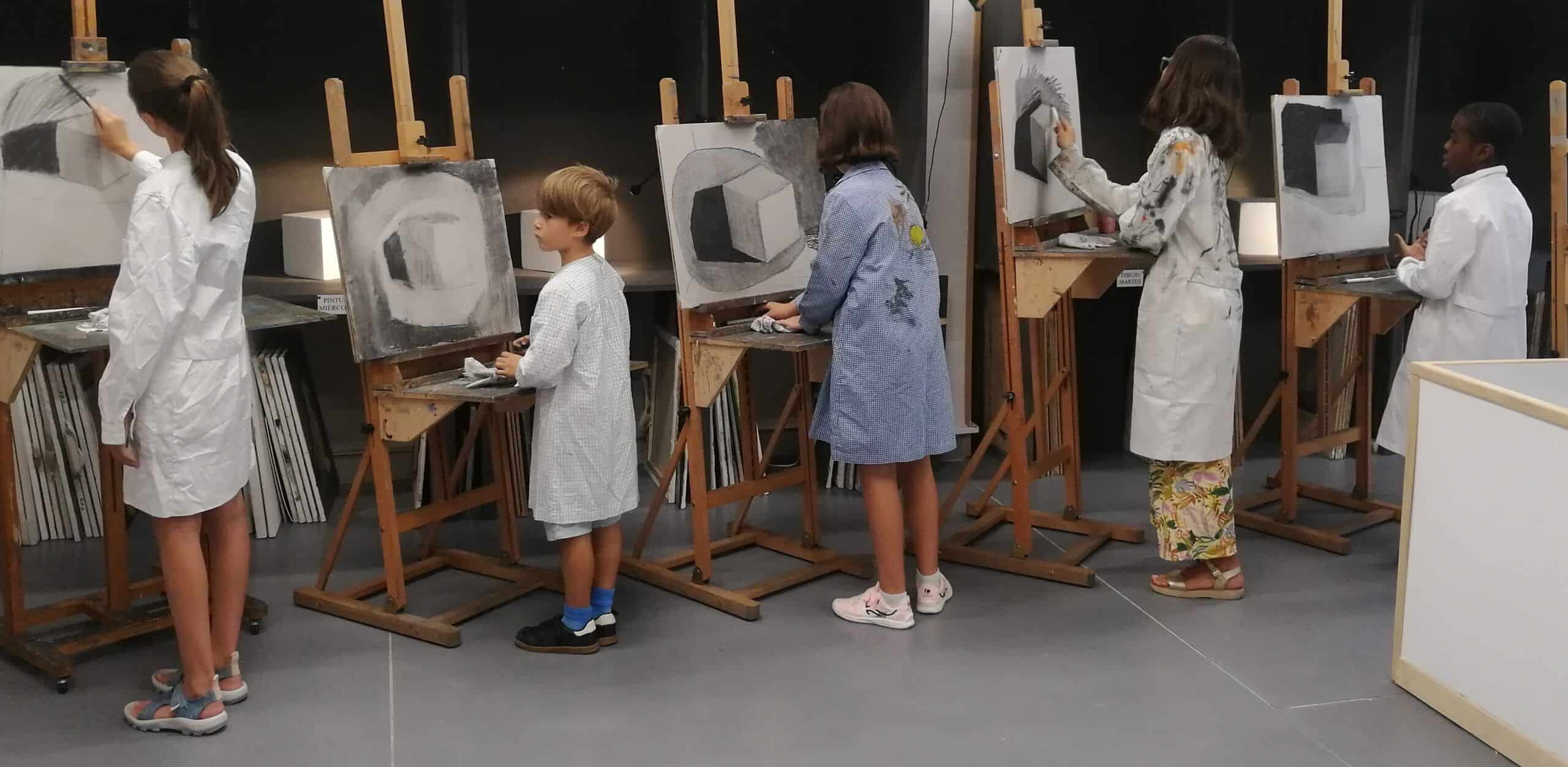 Children painting in art class